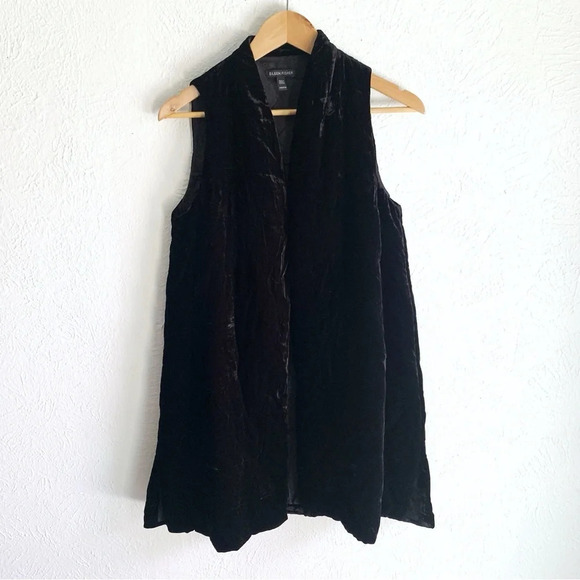 Eileen Fisher Long Quilted Velvet Vest Black Silk Sz XXS Whimsigoth - Picture 2 of 6